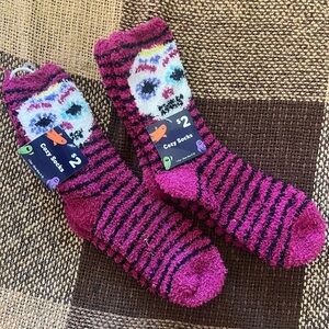 Pink and Black Striped Cozy Socks 2 Pair
